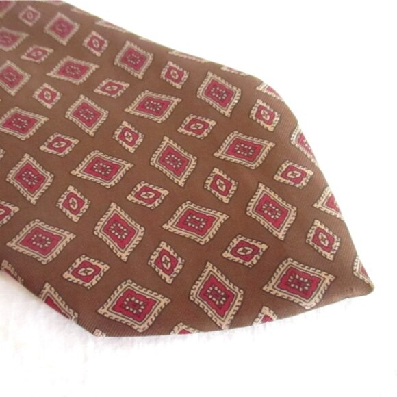Vintage Silk Neck Tie 3” 56" Brown Medallion Print Coburne Square - Picture 1 of 5